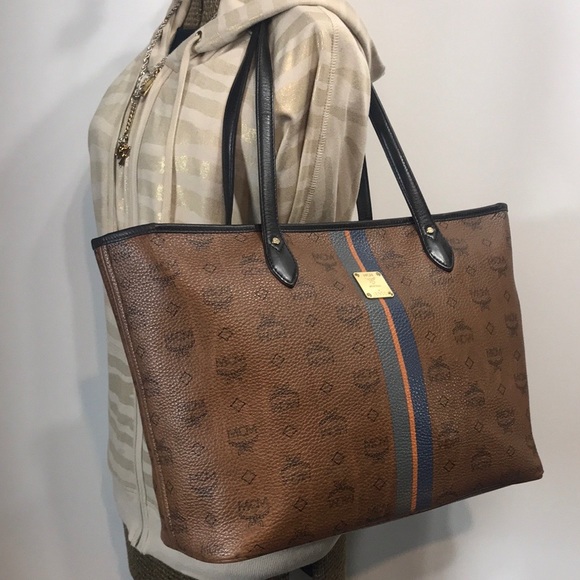 MCM Handbags - Authentic MCM Brown Leather Zip Tote Shoulder Bag
